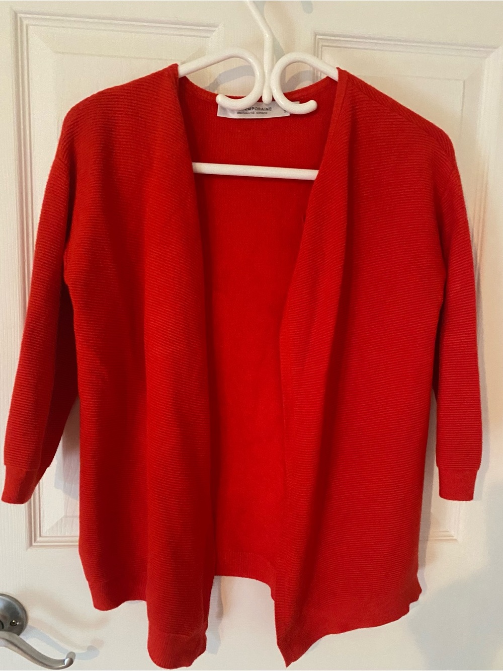 Contemporaine (Simons) 3/4 Sleeve Open Cardigan – Tangerine Orange